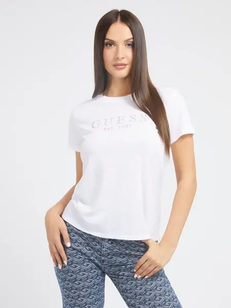 Image of Guess Rhinestones Front Logo T-Shirt 14768667 White