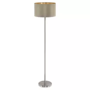 Image of Floor Lamp Light Satin Nickel Shade Taupe Gold Fabric Pedal Switch Bulb E27