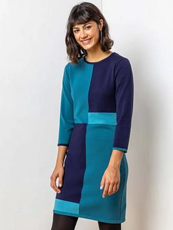 Image of Roman Colour Block Knitted Dress Blue female