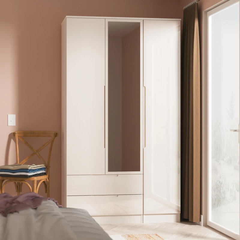 Image of Ready Assembled 2 U Lucca Triple Mirror Wardrobe with 2 Drawers (Ready Assembled) in Taupe Unisex