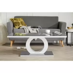 Image of Furniturebox Giovani Rectangular White High Gloss Coffee Table with Grey Glass Top and Unique Halo Structural Plinth Base Design