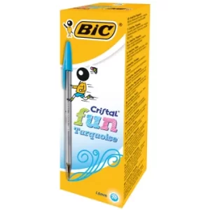 Image of BiC Cristal Fun Ball Pen Turquoise Box of 20