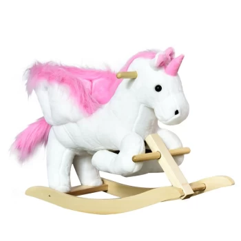 Image of Homcom - Ride On Cute Rocking Unicorn Soft Seat with High Back Sound White Pink
