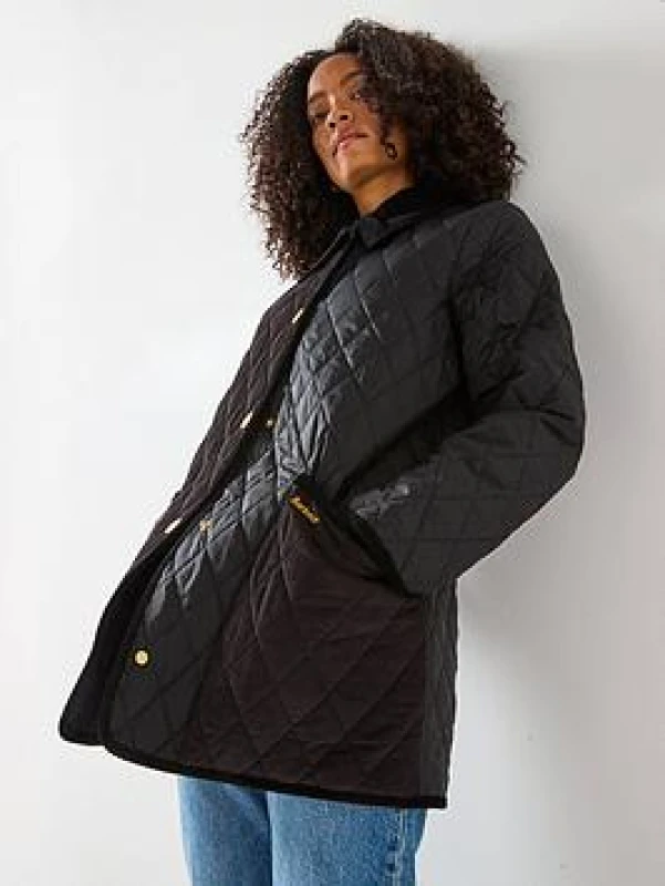 Image of Barbour Womens Meryl Diamond Quilted Long Sleeve Jacket Black/Classic female 16 (XL)