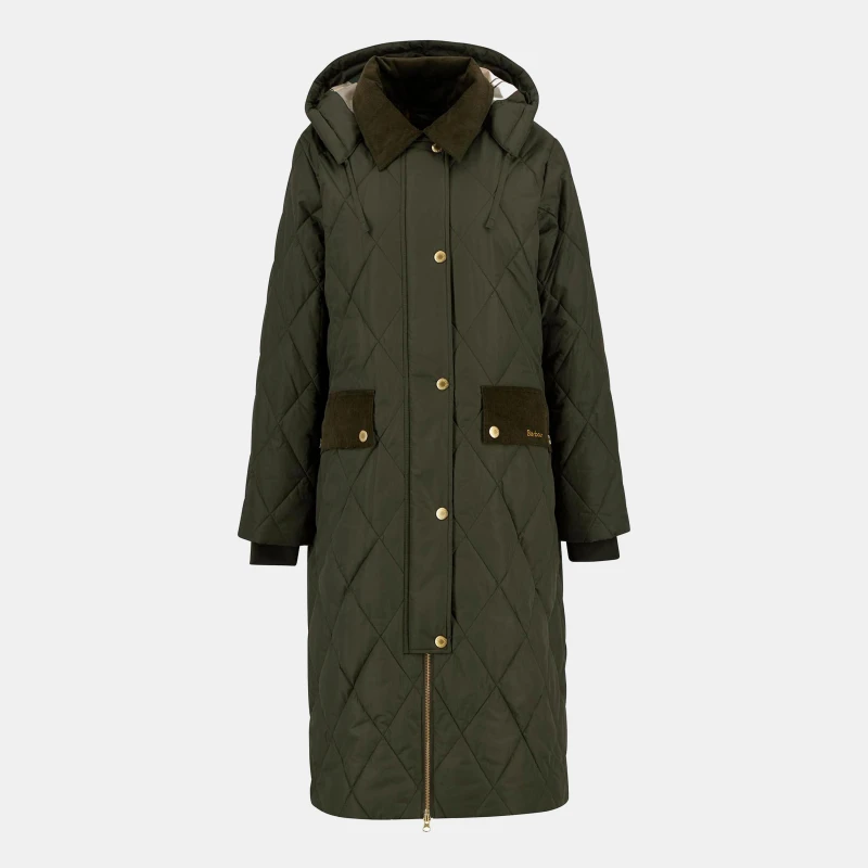 Image of Barbour Womens Meredith Hooded Long Sleeve Quilted Jacket Olive/An Tartan female 16 (XL)