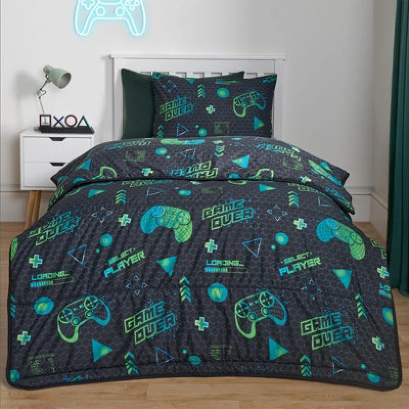 Image of OHS OHS Coverless 10.5 Tog Gaming Duvet Pillowcase Quilt Soft Warm Bedding Set in Black Size: Single Black Single Unisex 5027434197132