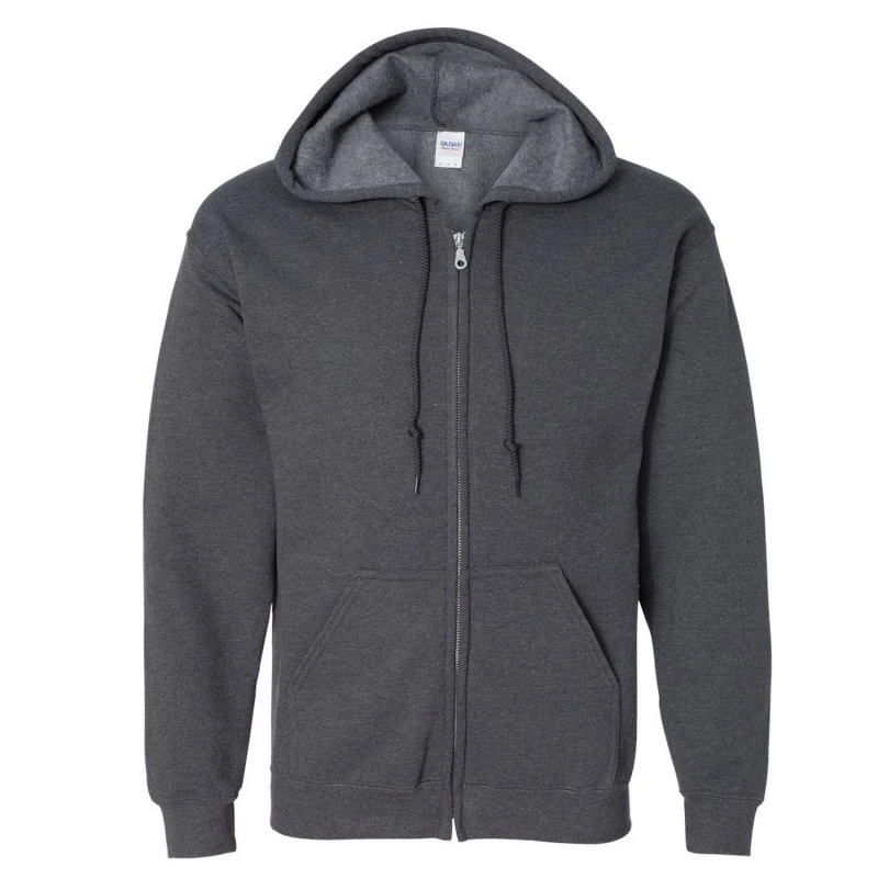 Image of Gildan Mens Heavy Blend Full Zip Hooded Sweatshirt Top in Dark Grey Size: Medium Dark Grey Male M