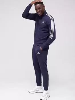 Image of adidas 3 Stripe Fleece Tracksuit - Navy/White Size XL Men