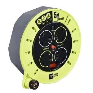 Image of Masterplug 4 Socket Grey & Green Indoor & Outdoor Cable Reel, 5M