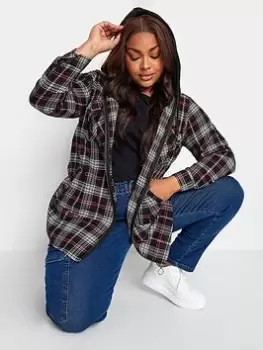 Image of Yours Hooded Zip Mono Check Shirt - Black, Size 20, Women