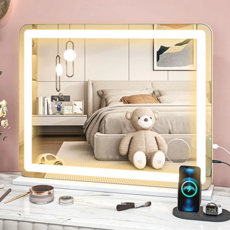 Image of HOMCOM HOMCOM Vanity Mirror with Lights, 10X Magnifying, USB Charging Port, White White One Size Unisex 5063603037779