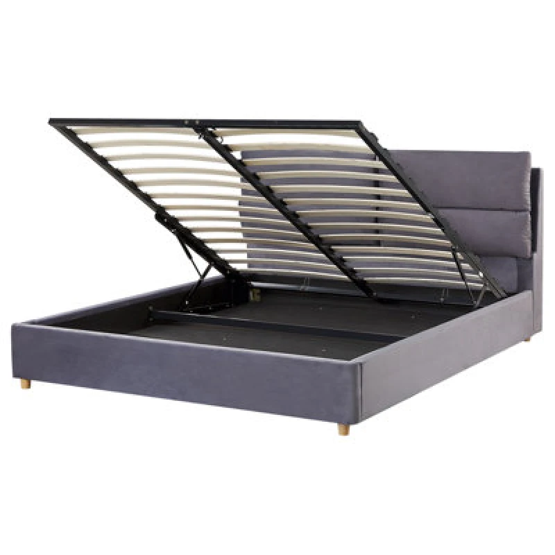 Image of Beliani Ottoman Bed Velvet Batilly 160 X 200 Cm (Eu King Size) Grey