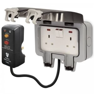 Image of Masterplug Outdoor Power Kit with 2-Gang IP66 Switched Socket 3M Cable RCD plug