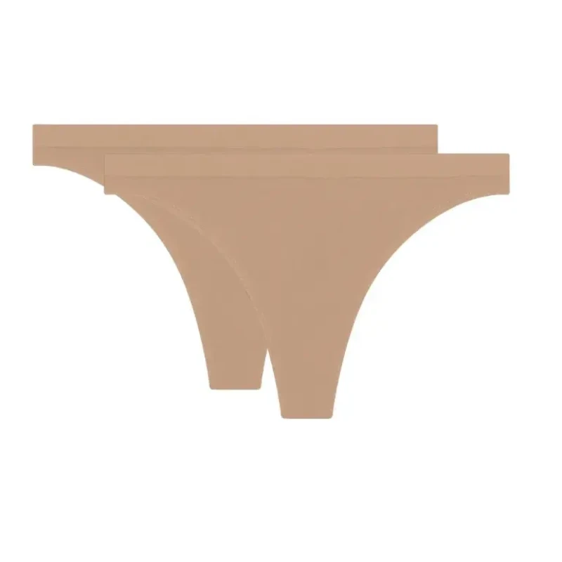 Image of Dim Pack of 2 Les Pockets Seamless Thongs Skintone Pink Women 14/16