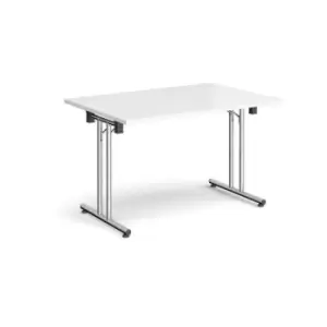 Image of Rectangular folding leg table with chrome legs and straight foot rails 1200mm x 800mm - white