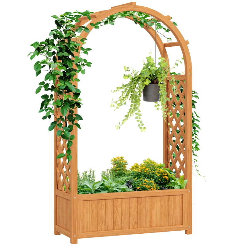 Image of Outsunny Wooden Raised Garden Bed - Trellis Planter w/ Trellis - Fabric Liner TJ Hughes 5063603292970
