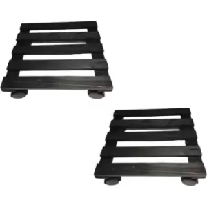 Image of Samuel Alexander - Pack of 2 28cm Black Square Wooden Garden Plant Pot Flower Trolley Stand On Wheels