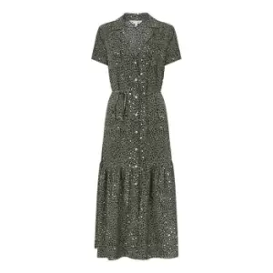 Image of Yumi Green Animal Print Midi Shirt Dress - Green