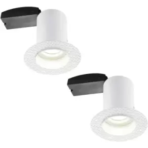 Image of 2 PACK Plaster-In Fire Rated Downlight - 50W GU10 Reflector LED - Trimless