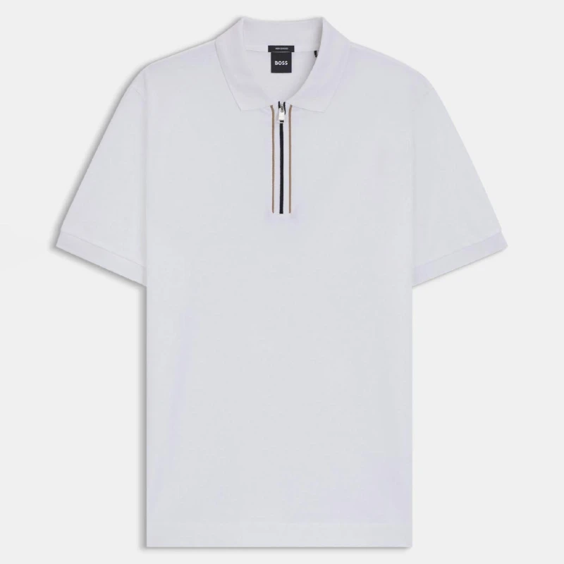 Image of Boss H-Paras 65 Zip-Placket Polo Shirt White male XS