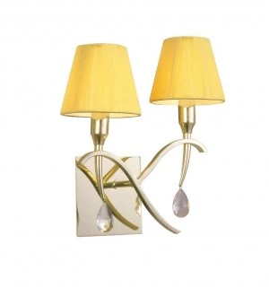 Image of Wall Lamp Switched 2 Light E14, Polished Brass with Amber Cream Shades And Clear Crystal
