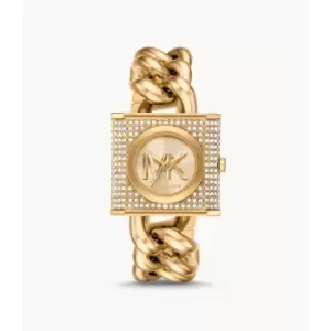 Image of Michael Kors Womens Mk Chain Lock Three-Hand Gold-Tone Stainless Steel Watch - Gold