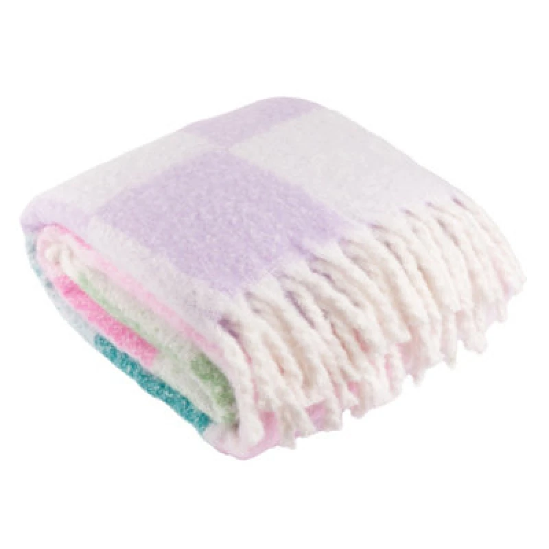 Image of Furn Furn Maisie Checked Tasselled Throw in Aqua Size: 130cm x 180cm Aqua 130cm x 180cm Unisex 5025532364975