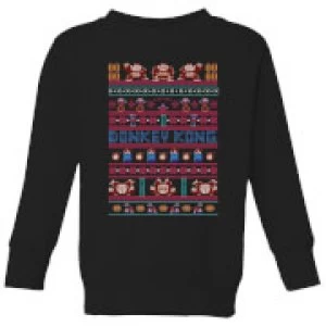 Image of Nintendo Donkey Kong Retro Black Kid's Christmas Sweatshirt - Black - 5-6 Years
