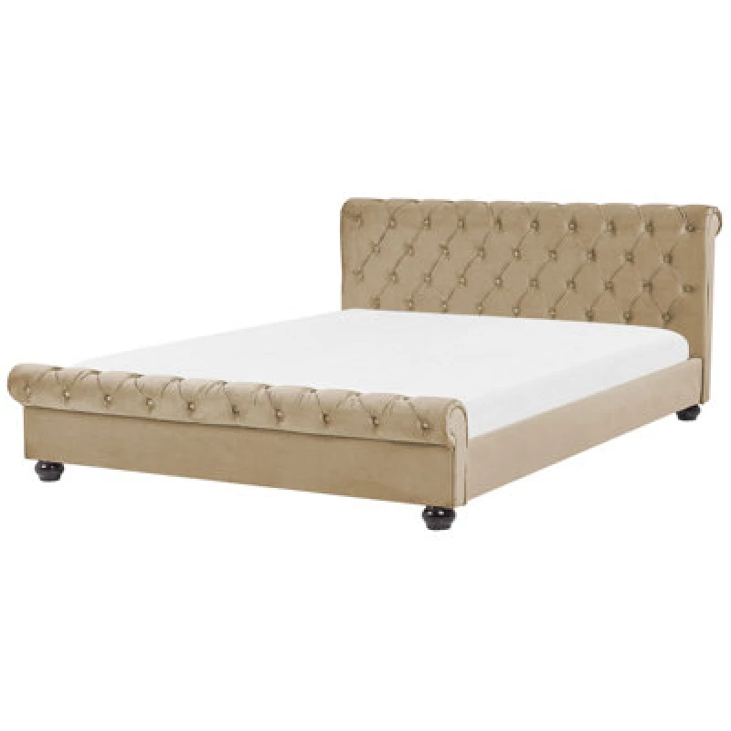 Image of Beliani Bed Velvet Avallon 180 X 200 Cm (Eu Super King) Beige