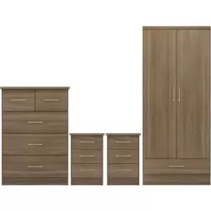 Image of Seconique - Nevada 2 Door 1 Drawer Wardrobe Bedroom Set Rustic Oak 2 Man Del