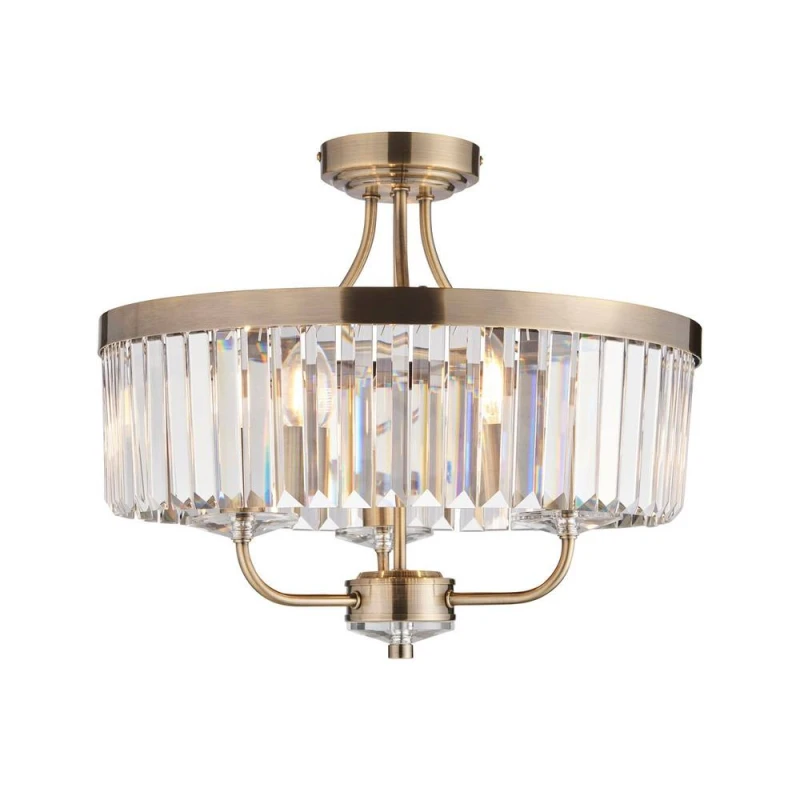 Image of Ascoli Ceiling Light Antique Brass Plate, Clear Cut Glass