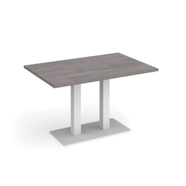 Image of Eros Eros rectangular dining table with flat white rectangular base and twin uprights 1200mm x 800mm - grey oak EDR1200-WH-GO