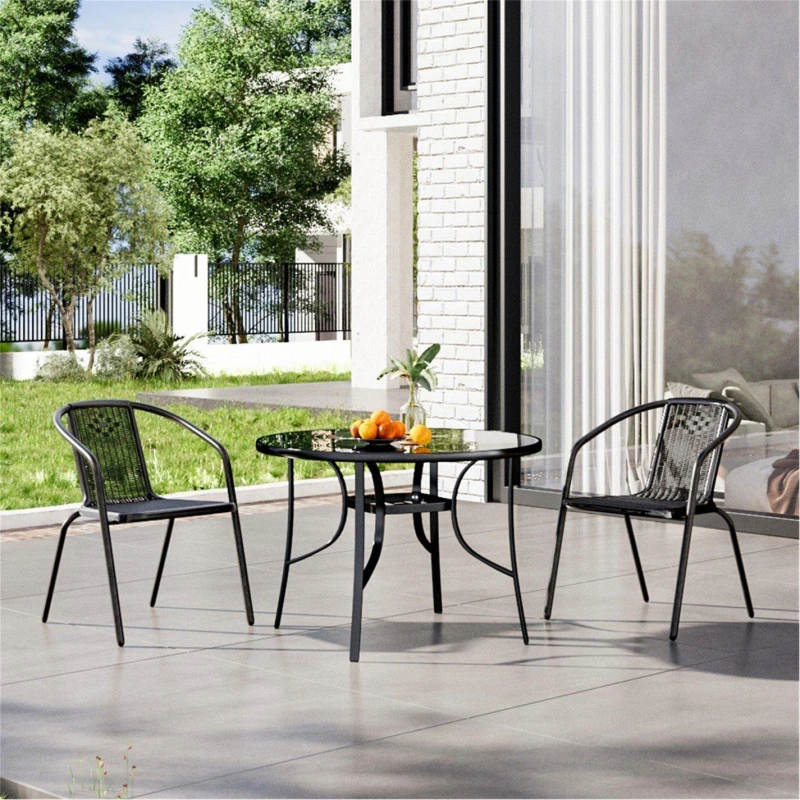 Image of Breeins Round Outdoor Table with 2 Seater Rattan Chairs - Black L