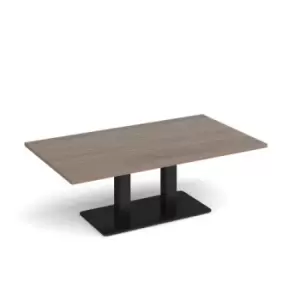 Image of Eros rectangular coffee table with flat Black rectangular base and twin uprights 1400mm x 800mm - barcelona walnut