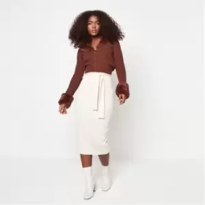 Image of Missguided Co Ord Knit Midi Skirt - Cream