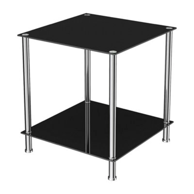 Image of Avf 45Cm X 45Cm 2-Tier Square Lamp Table - Black Glass & Chrome