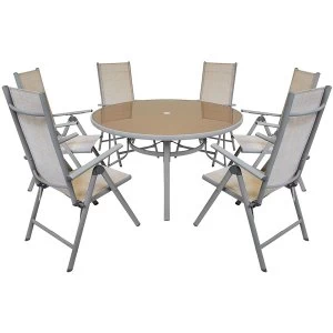 Image of Charles Bentley 7 Piece Premium Round Mesh Furniture Set - Beige