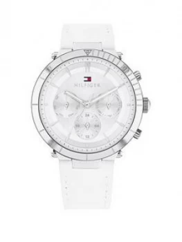 Image of Tommy Hilfiger Stainless Steel Case And White Leather Strap Watch
