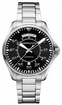 Image of Hamilton Mens Khaki Pilot Black Dial Stainless Steel Strap Watch