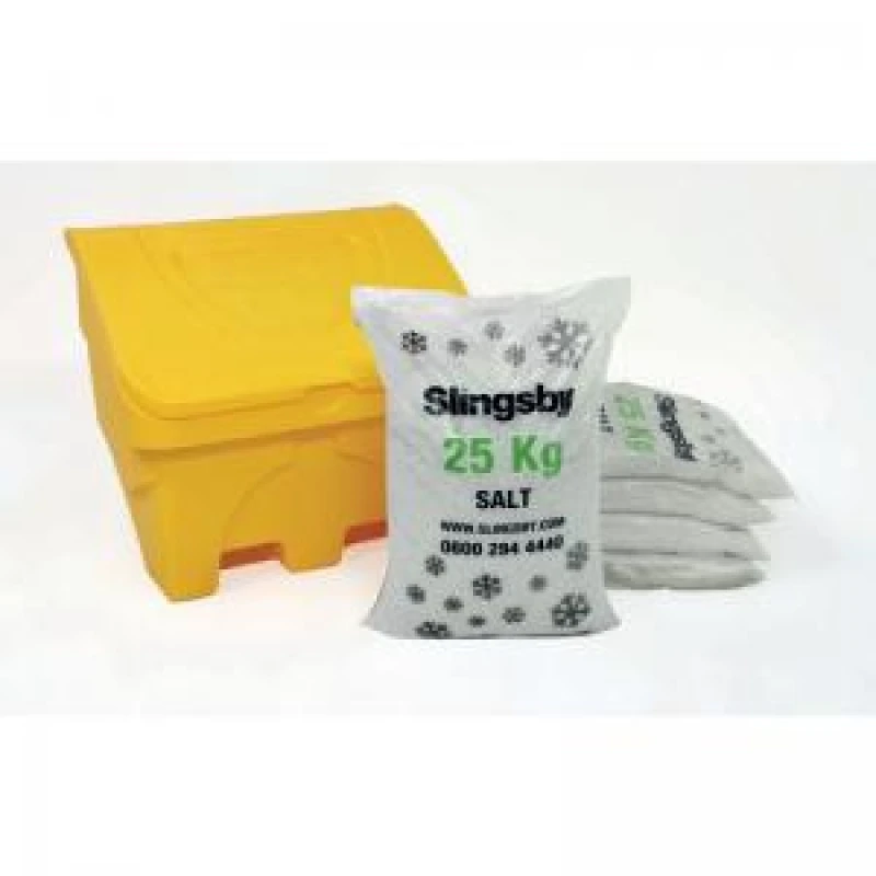 Image of Slingsby Salt and Grit Bin Yellow 130L Supplied with 5x25kgs White De-icing Salt 395102 395102