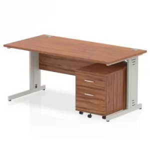 Image of Impulse 1600 Straight Wire Managed Workstation 500 Two drawer mobile Pedestal Bundle Walnut