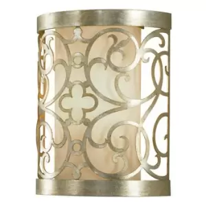 Image of Loops - Wall Light Laser Cut Scrolls Ivory Linen Shade Silver Leaf Patina LED E14 60W