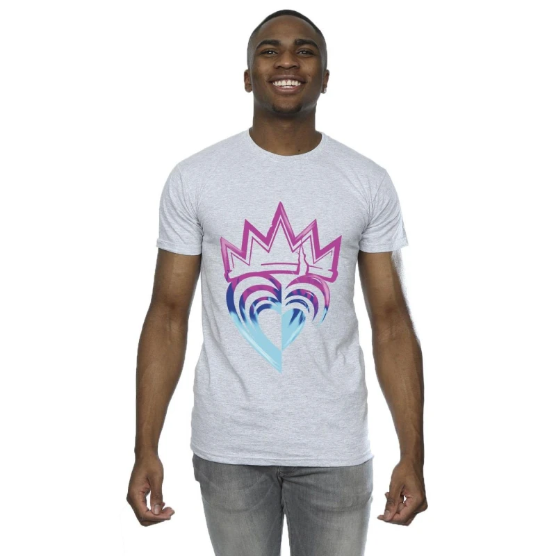 Image of Disney Men Descendants Pink Crown T-Shirt in Grey Size: Small Grey S Male 5063283175556