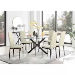 Image of Furniture Box Leonardo Black Leg Glass Dining Table and 6 Cream Velvet Milan Black Leg Chairs