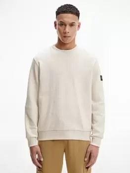 Image of Calvin Klein Soft Structured Sweatshirt, Stoney Beige, Size L, Men
