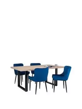 Image of Julian Bowen Berwick 180 Cm Dining Table + 4 Luxe Chairs - Oak/Blue