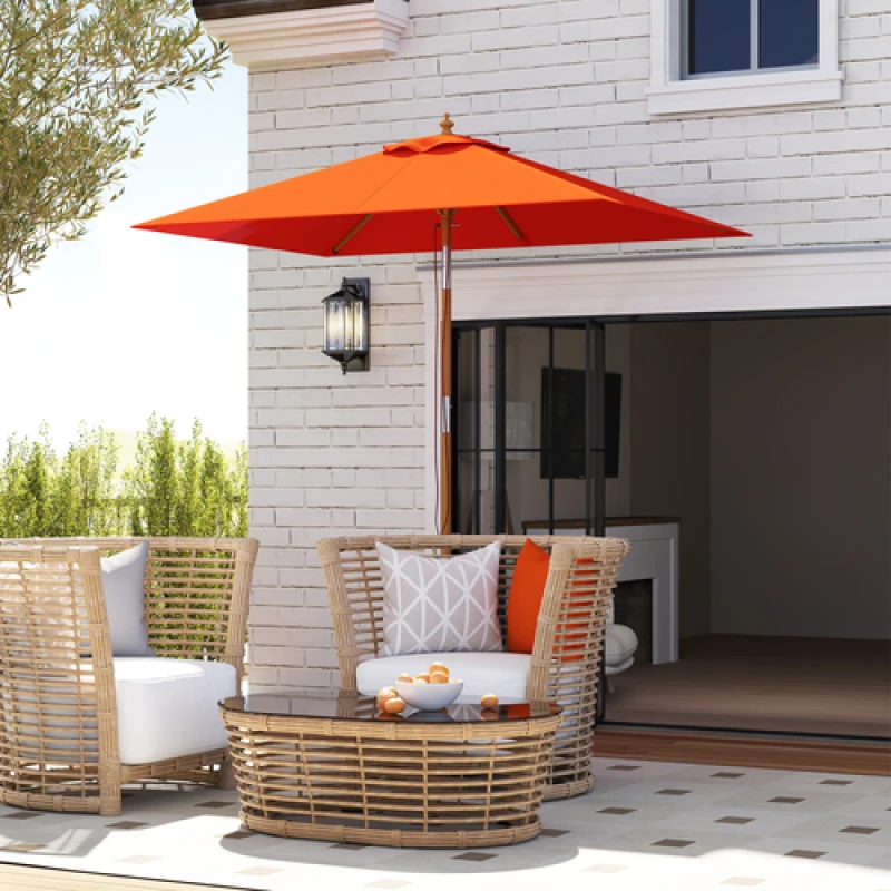 Image of Outsunny Outsunny Wooden Patio Umbrella Market Parasol Outdoor Sunshade - Orange