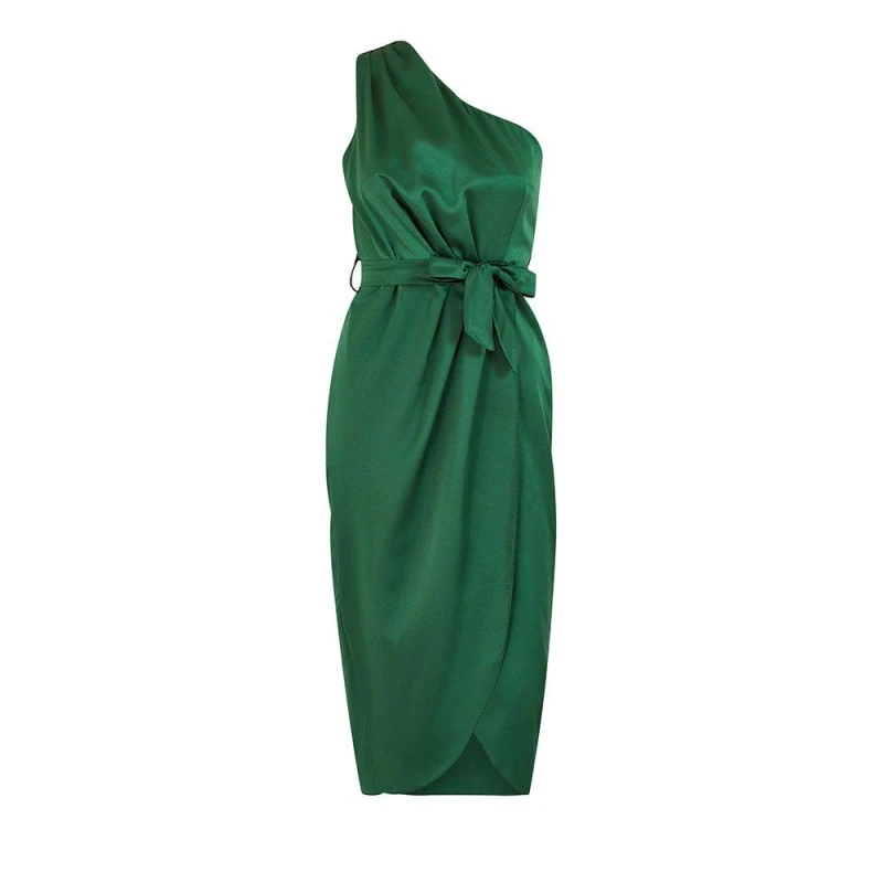 Image of Mela London Mela Satin Wrp Dress - Green Green 8