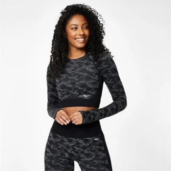 Image of Everlast Seamless Camo Long Sleeve Crop Top - Black