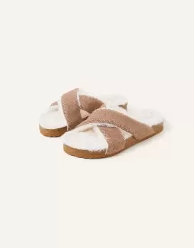 Image of Accessorize Cross-Over Suede Sandals Tan, Size: 38